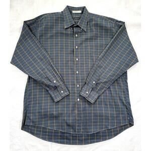 Gitman Bros Vintage USA Button Down Shirt XL Blue Gray Orange Plaid Cotton